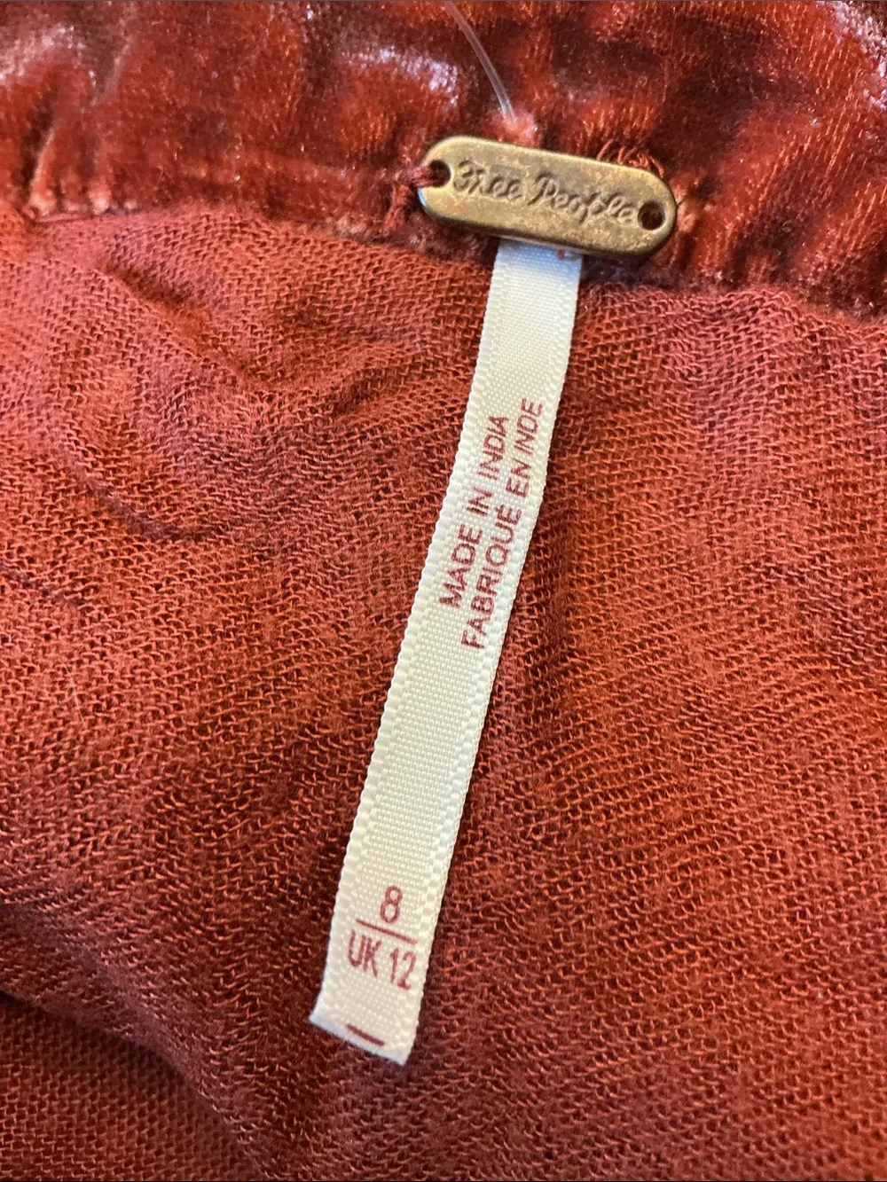 FREE PEOPLE Rust Red Drawstring Ruched Mini Skirt